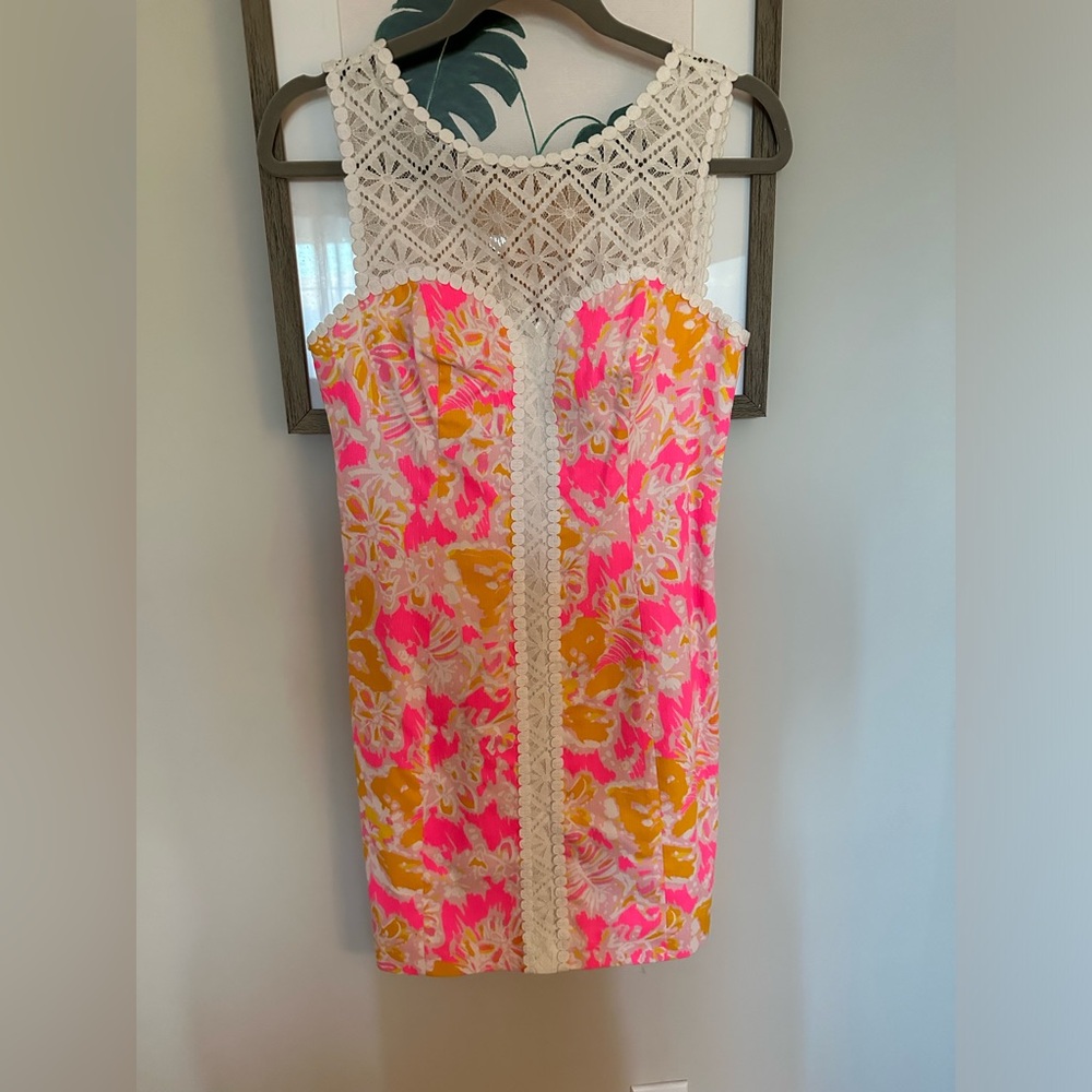 Lily Pulitzer orange and pink print dress.